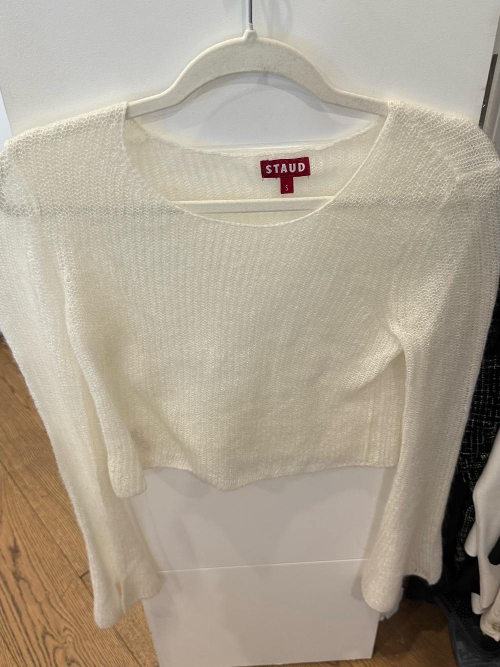 STAUD Cream Scoop-Neck Lightweight Knit Sweater